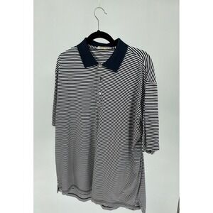 Peter Millar Mens Large Double Mercerized Cotton Striped Polo Shirt Navy White